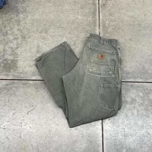 vintage carhartt olive green relaxed baggy fit dungaree cargo pants size 33 x 30
